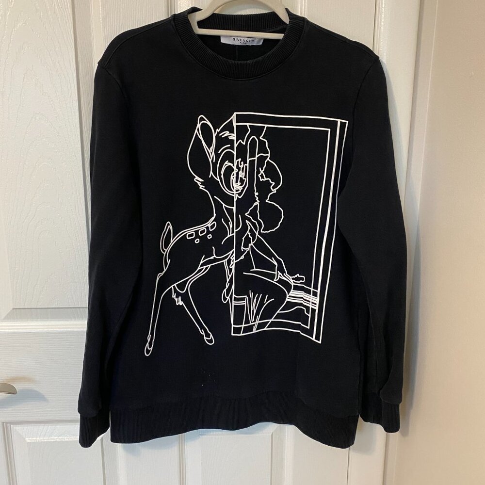 Givenchy Bambi Mirror Outline‎ Black Crewneck Sweatshirt Medium - Picture 2 of 13